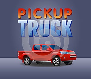 Red Pickup truck car 4X4 realistic vector illustration