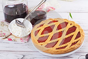 Red pie with lattice, berry, tasty, vintage, Provence, compote