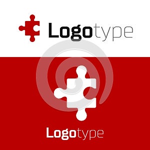 Red Piece of puzzle icon isolated on white background. Business, marketing, finance, layout, infographics, internet