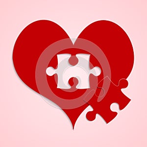 Red pieces puzzle of romantic heart. logo vector .