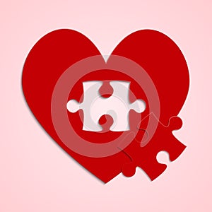 Red pieces puzzle of romantic heart. logo vector .