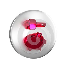 Red Piggy bank and hammer icon isolated on transparent background. Icon saving or accumulation of money, investment