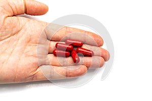 Red Pill Capsules Medicine Isolated, Analgesic Pile, Painkiller Drugs