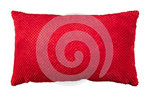 Red pillow isolated on white background. Soft cushion in modern style. Clipping path