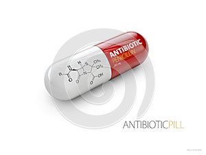 Red pills of Penicillin, isolated white 3d Illustration