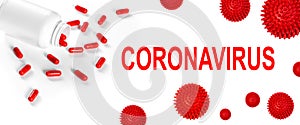 Red pills white background Coronavirus covid-19 Corona virus