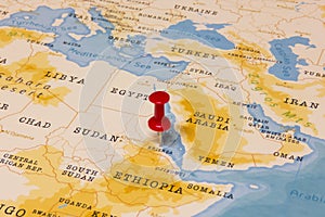 A Red Pin on Eritrea of the World Map