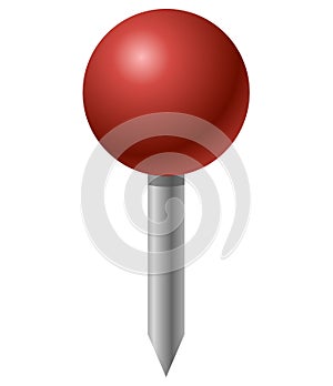 Red pin icon. Attach button on needle, pinned office thumbtack and paper push pin. Vector illustration.