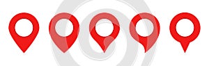 Red Pin map set. Gps Point. Location icons.Map pin icons photo