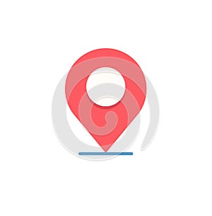 Red pin for maps and navigation systems to mark current location. Icon design.