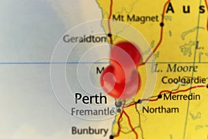Red pin on Perth Australia