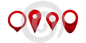 Red pin point icon set. Map location pointer isolated on white background. Vector illustration