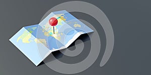 Red pin pointer location on World Map above view, Travel navigation GPS concept