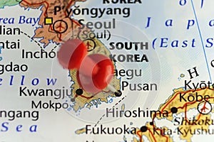 Red pin on Pusan, South Korea