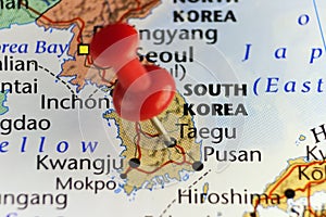 Red pin on Taegu, South Korea