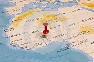 A Red Pin on Togo of the World Map