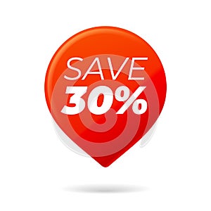 Red Pin on white background, save 30 percent