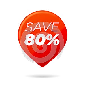 Red Pin on white background, save 80 percent