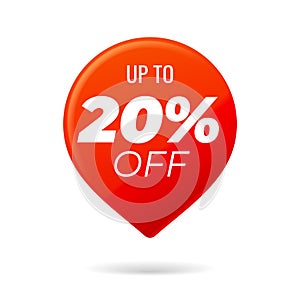 Red Pin on white background, up to 20 percent off