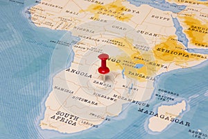 A Red Pin on Zambia of the World Map