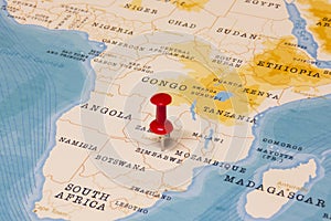 A Red Pin on Zimbabwe of the World Map