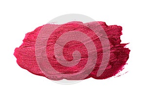 Red pink enamel nail polish blot isolated on white background. Makeup varnish sample abstraction