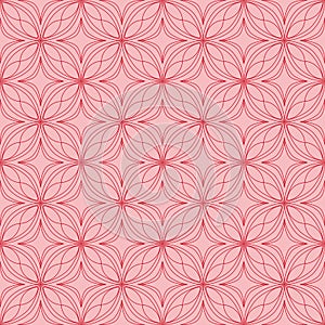 Red on pink geometric tile oval and circle scribbly lines seamless repeat pattern background