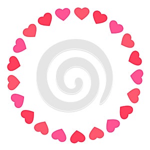 Red and pink hearts circle border. Hearts round frame with empty copy space.