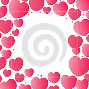 Red, pink hearts Valentines day frame, background