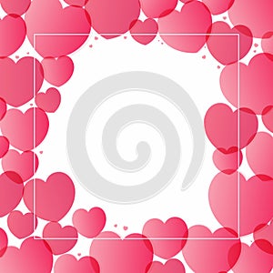 Red, pink hearts Valentines day frame, background