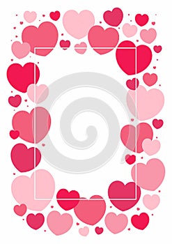 Red, pink hearts Valentines day frame, background