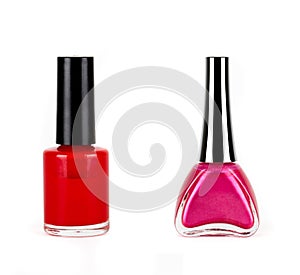 Red with pink nails polish bottles