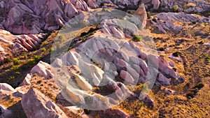 Red and Pink Rocks, Colourful Mountains, Birds eye view 4k aerial drone landscape. Dramatic geological wonder. Famous