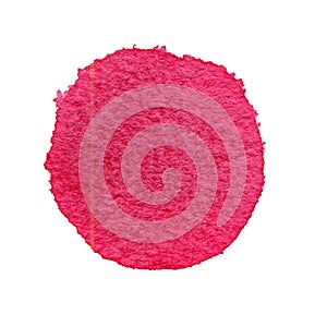 Red, pink, rose watercolor circle isolated on white background. Watercolour hand painted round shape with uneven edges.