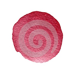 Red, pink, rose watercolor circle isolated on white background. Watercolour hand painted round shape with uneven edges.