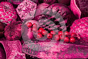 Red pink toned Christmas potpourri decoration background image