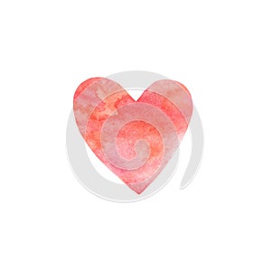 Red pink watercolor heart isolated on white background. Gentle, romantic background for design of cards, invitations