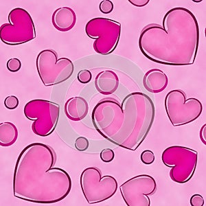 Red and pink watercolored hearts background photo