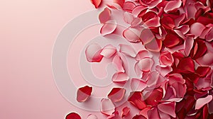 red, pink, or white rose petals scattered gracefully on a milky background, evoking a sense of romance and tranquility.