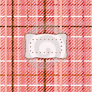 Red pink white tartan affixed by clear sticker