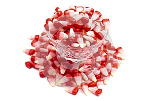 Red Pink and White Valentines Day Candy Corn on a White Background