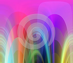 Green pink white phosphorescent rainbow lines abstract background, geometries, design
