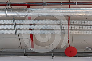 red pipe of a fire extinguishing system