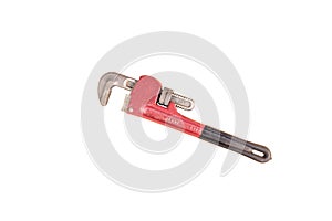 Red pipe wrench isolated on a white background