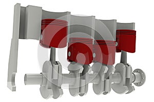 Red Pistons and grey crankshaft