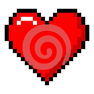 Red pixel heart. Symbol of romantic love and gaming 8bit life