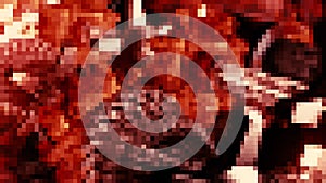 Red pixelated pattern with spinning gears. Motion. Working mechanism, industrial background.