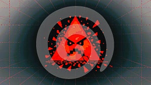Red pixelated triangle with an angry expression photo