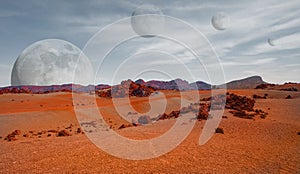 Red planet with arid landscape