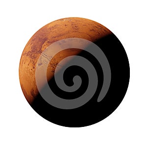 The red planet Mars, isolated on white background